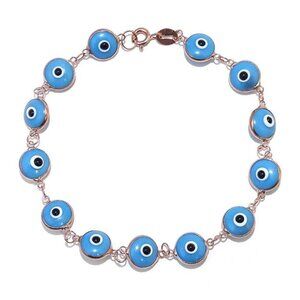 Savvy Cie Jewels Womens Blue Evil Eye Charm 18 K Rose Gold Vermeil Bracelets New